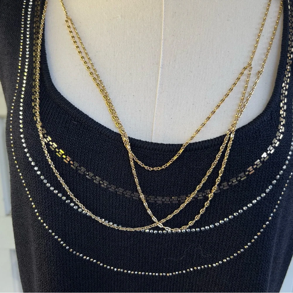 St. John Black Santana Knit Jeweled Chain Pin Sleeveless Mid-length Size 14 - Picture 2 of 7